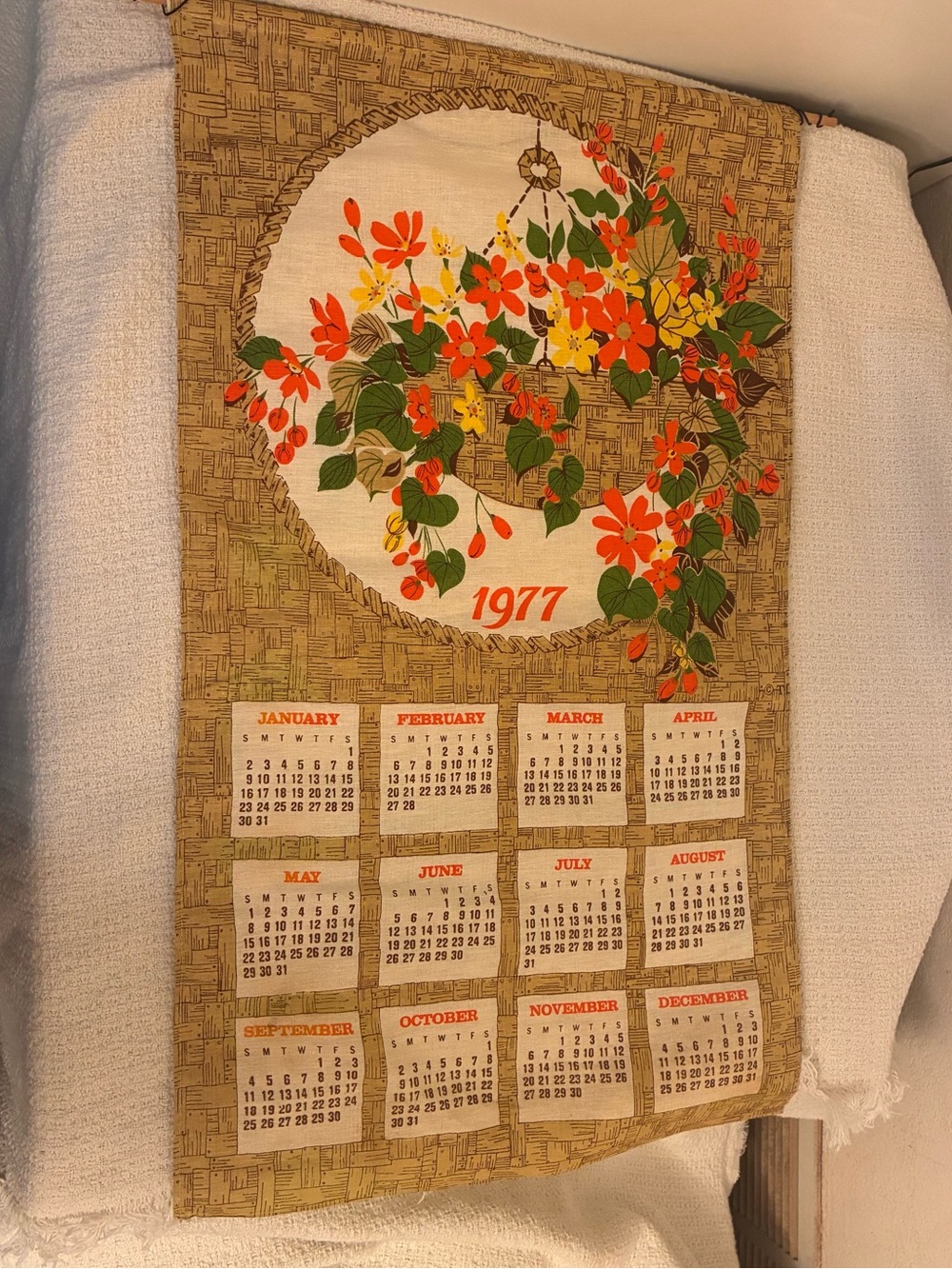 Vintage 1977 cloth calendar